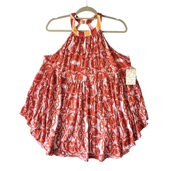 New Free People Mimi Halter Tunic Top Orange Floral Women Small Lavender Combo S - Picture 2 of 14